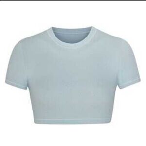 NWT- SKIMS- Sky- Pointelle Crop- Cotton Tee- 2X (Could easily fit XL)